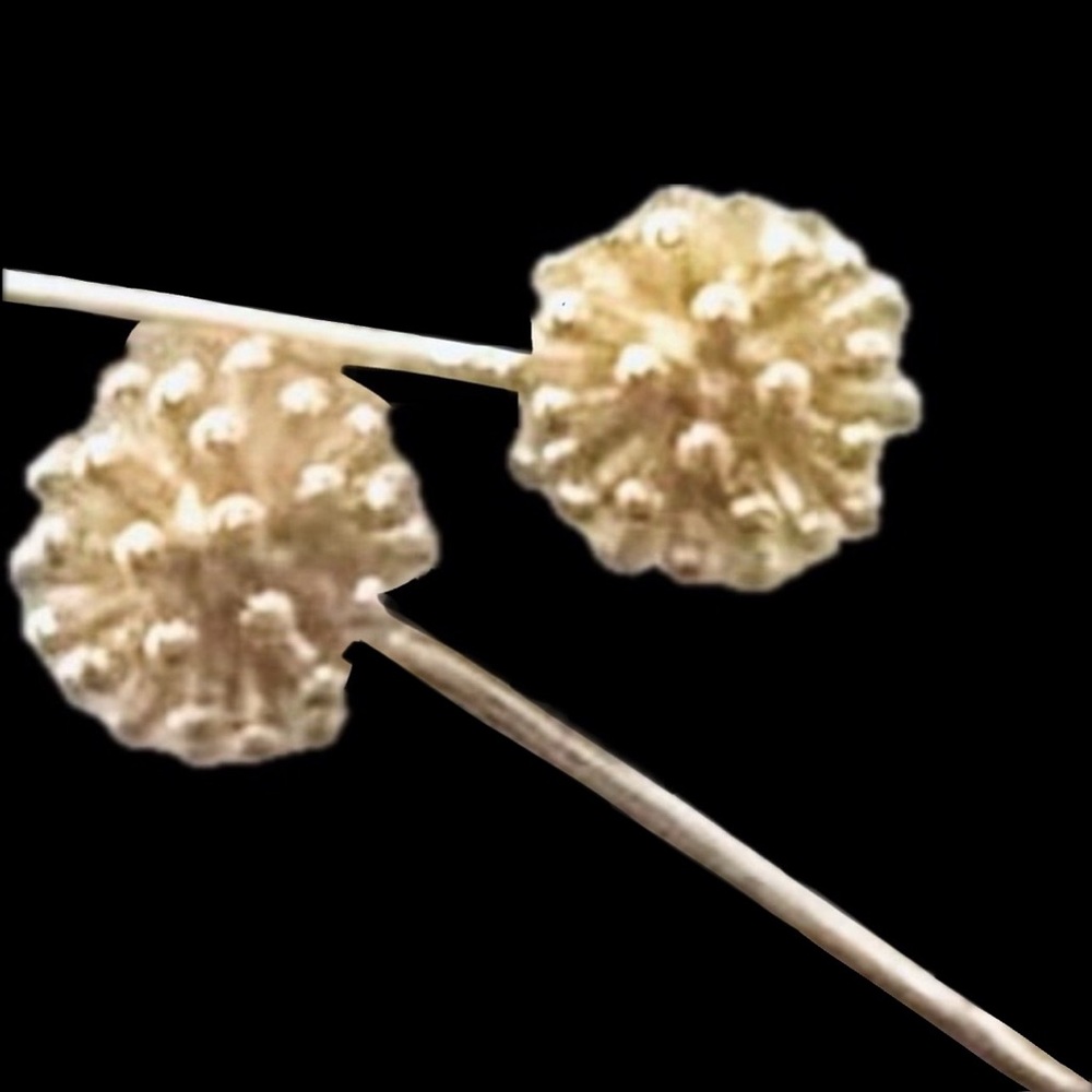 “Dandelion Balls” 18K Gold Tiny Dainty Spikey Flower Orb Firework Explosion Stud - Picture 5 of 12